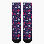 Girly Heart And Butterfly Pattern Print Crew Socks