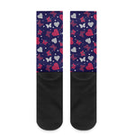Girly Heart And Butterfly Pattern Print Crew Socks