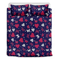 Girly Heart And Butterfly Pattern Print Duvet Cover Bedding Set