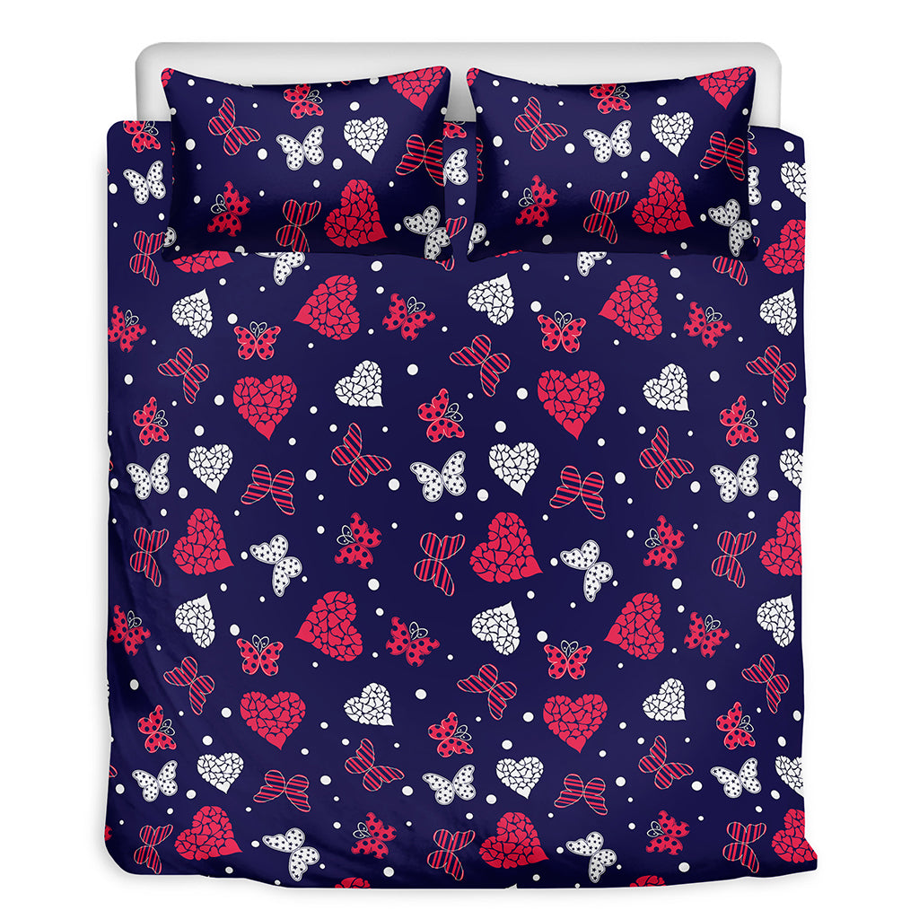 Girly Heart And Butterfly Pattern Print Duvet Cover Bedding Set