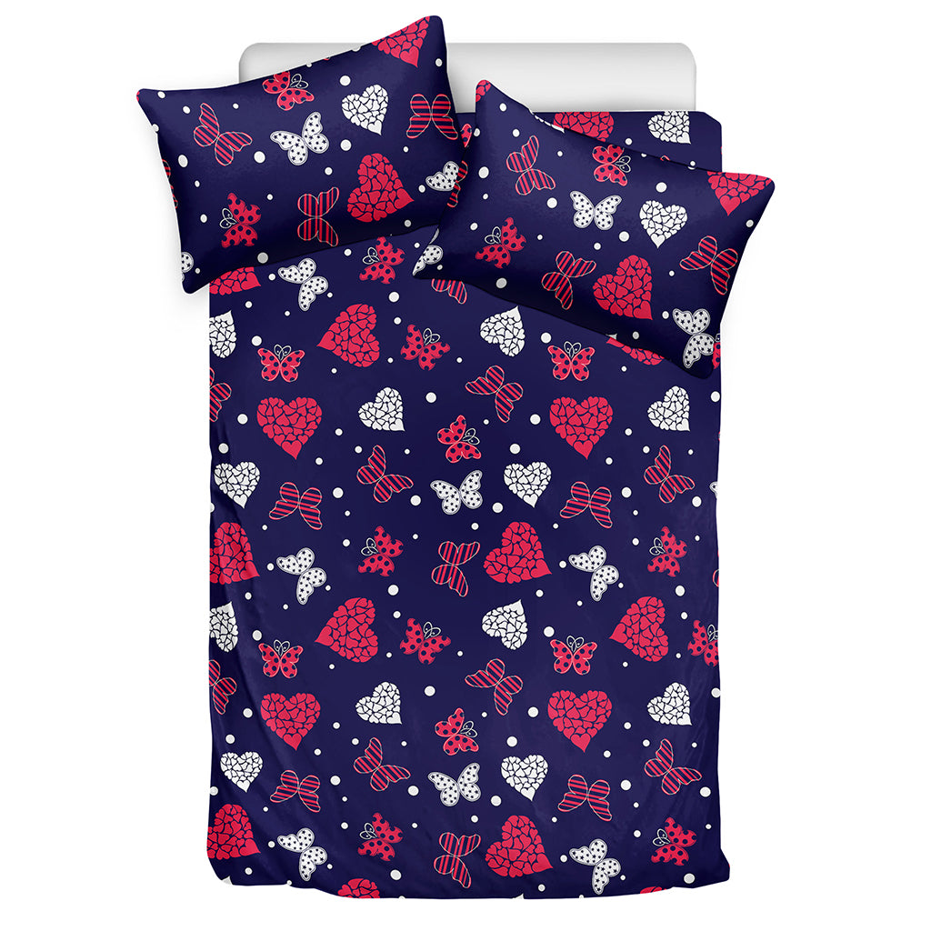 Girly Heart And Butterfly Pattern Print Duvet Cover Bedding Set