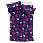 Girly Heart And Butterfly Pattern Print Duvet Cover Bedding Set