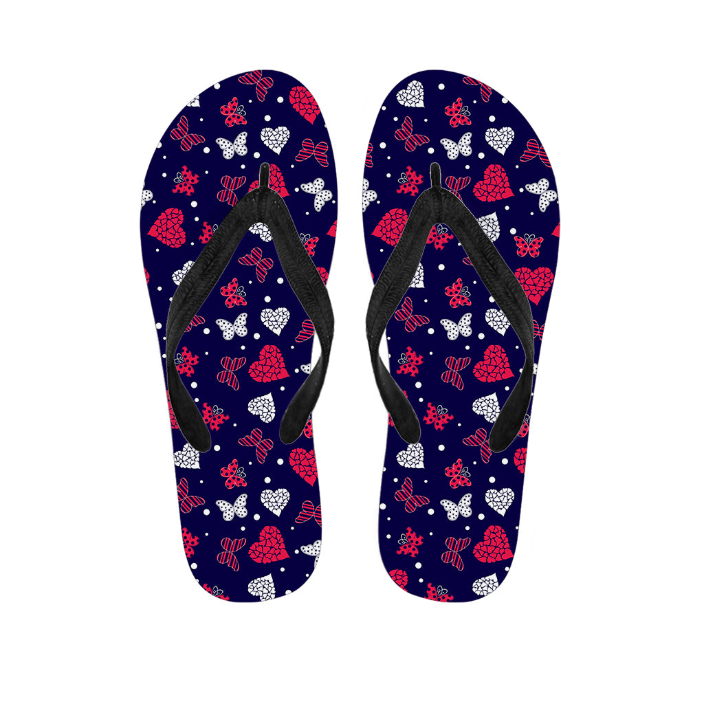 Girly Heart And Butterfly Pattern Print Flip Flops