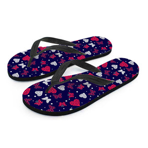 Girly Heart And Butterfly Pattern Print Flip Flops