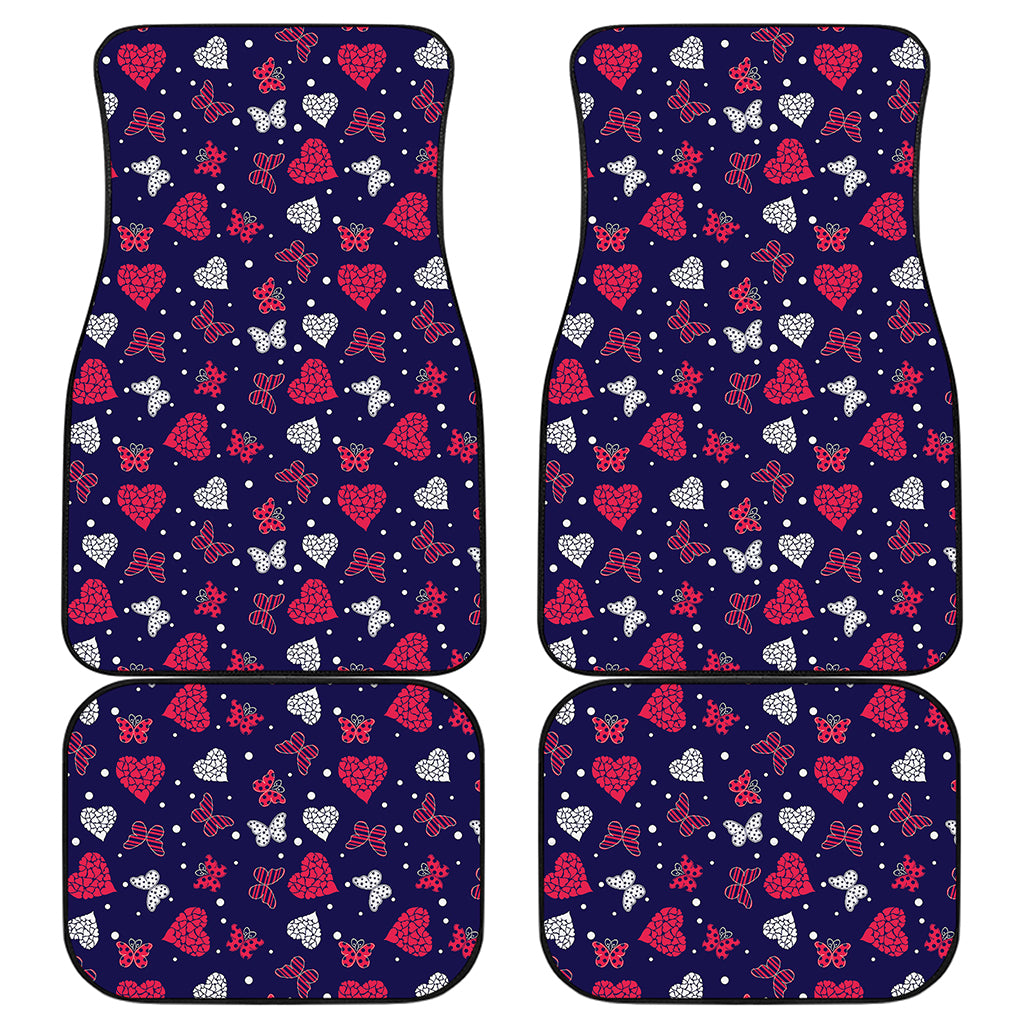 Girly Heart And Butterfly Pattern Print Front and Back Car Floor Mats