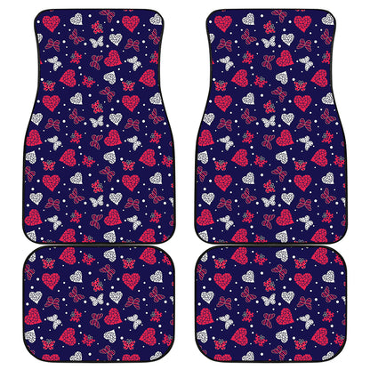 Girly Heart And Butterfly Pattern Print Front and Back Car Floor Mats