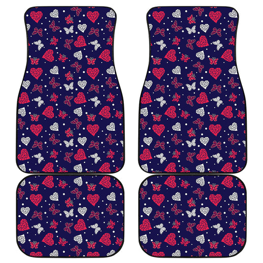 Girly Heart And Butterfly Pattern Print Front and Back Car Floor Mats