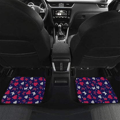 Girly Heart And Butterfly Pattern Print Front and Back Car Floor Mats