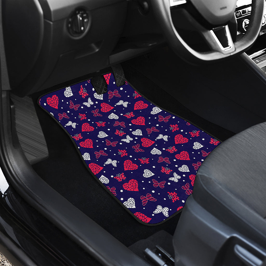 Girly Heart And Butterfly Pattern Print Front and Back Car Floor Mats