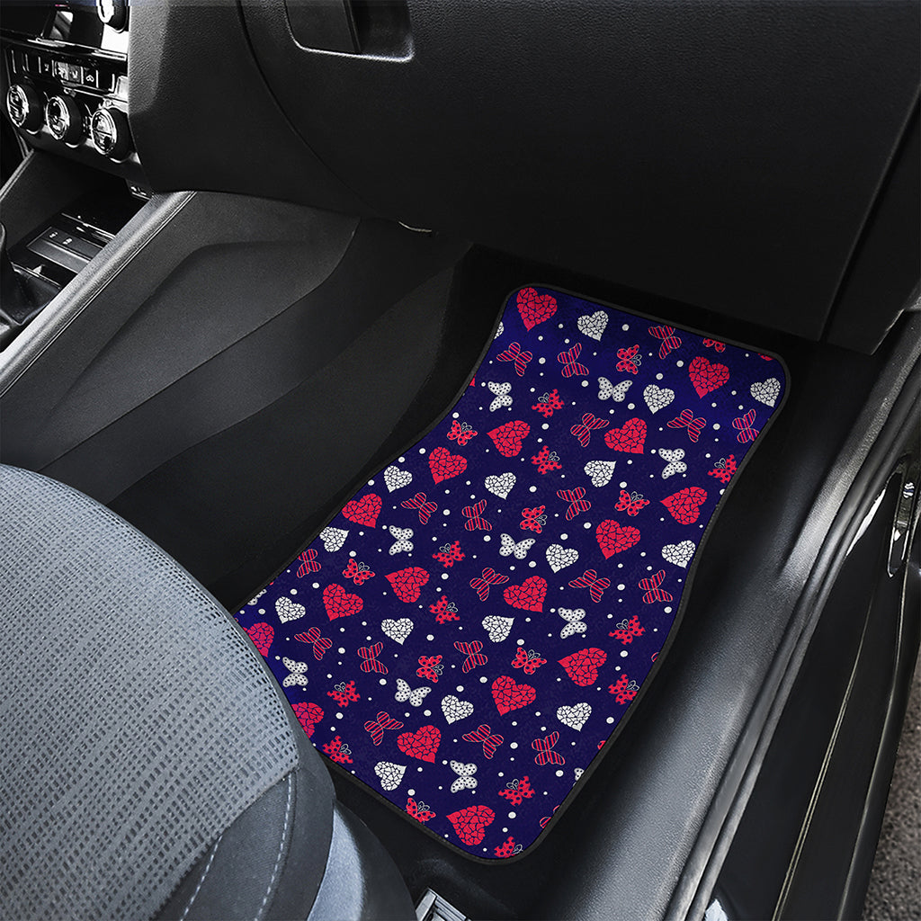 Girly Heart And Butterfly Pattern Print Front and Back Car Floor Mats