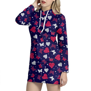 Girly Heart And Butterfly Pattern Print Hoodie Dress