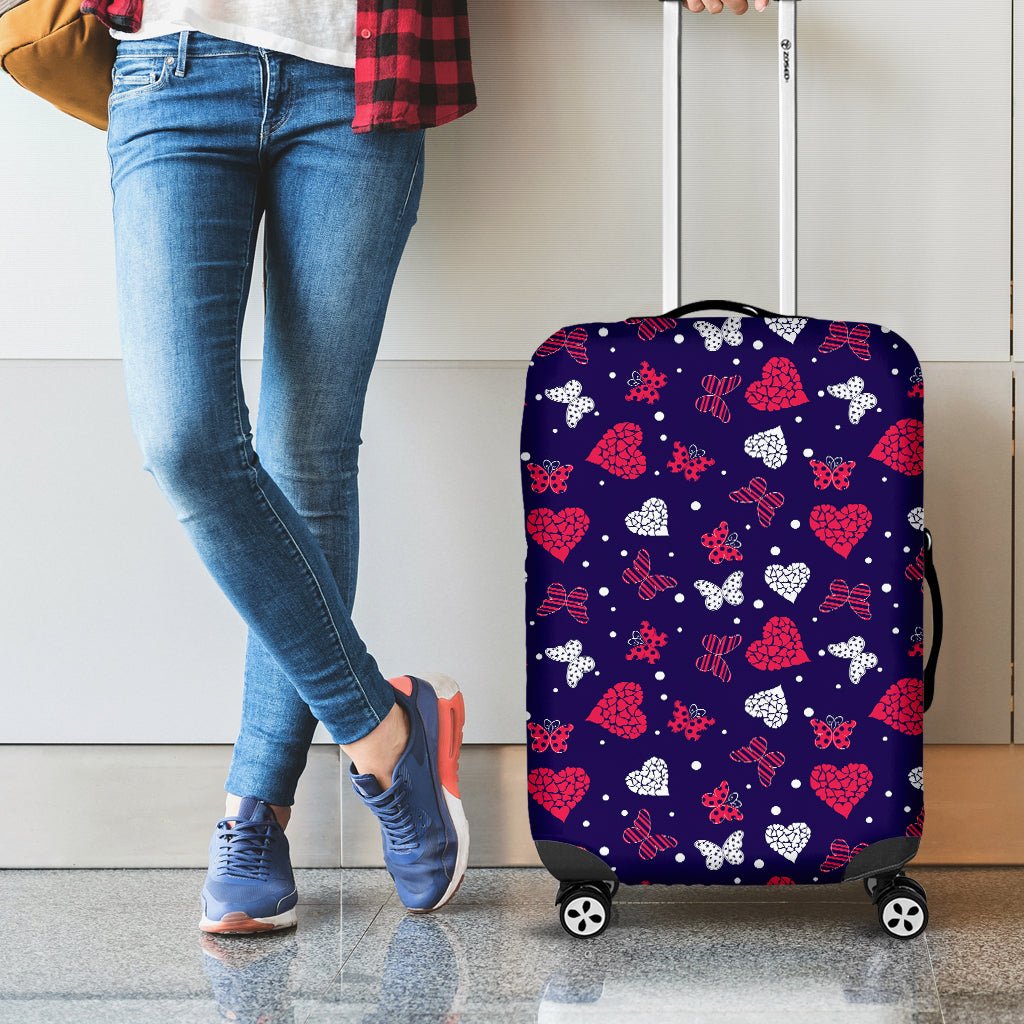 Girly Heart And Butterfly Pattern Print Luggage Cover
