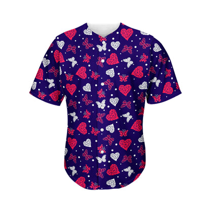 Girly Heart And Butterfly Pattern Print Men's Baseball Jersey