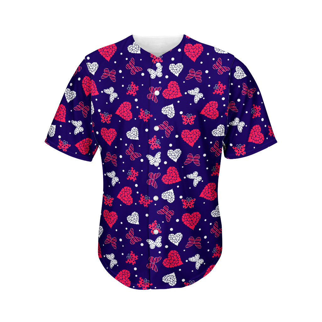 Girly Heart And Butterfly Pattern Print Men's Baseball Jersey