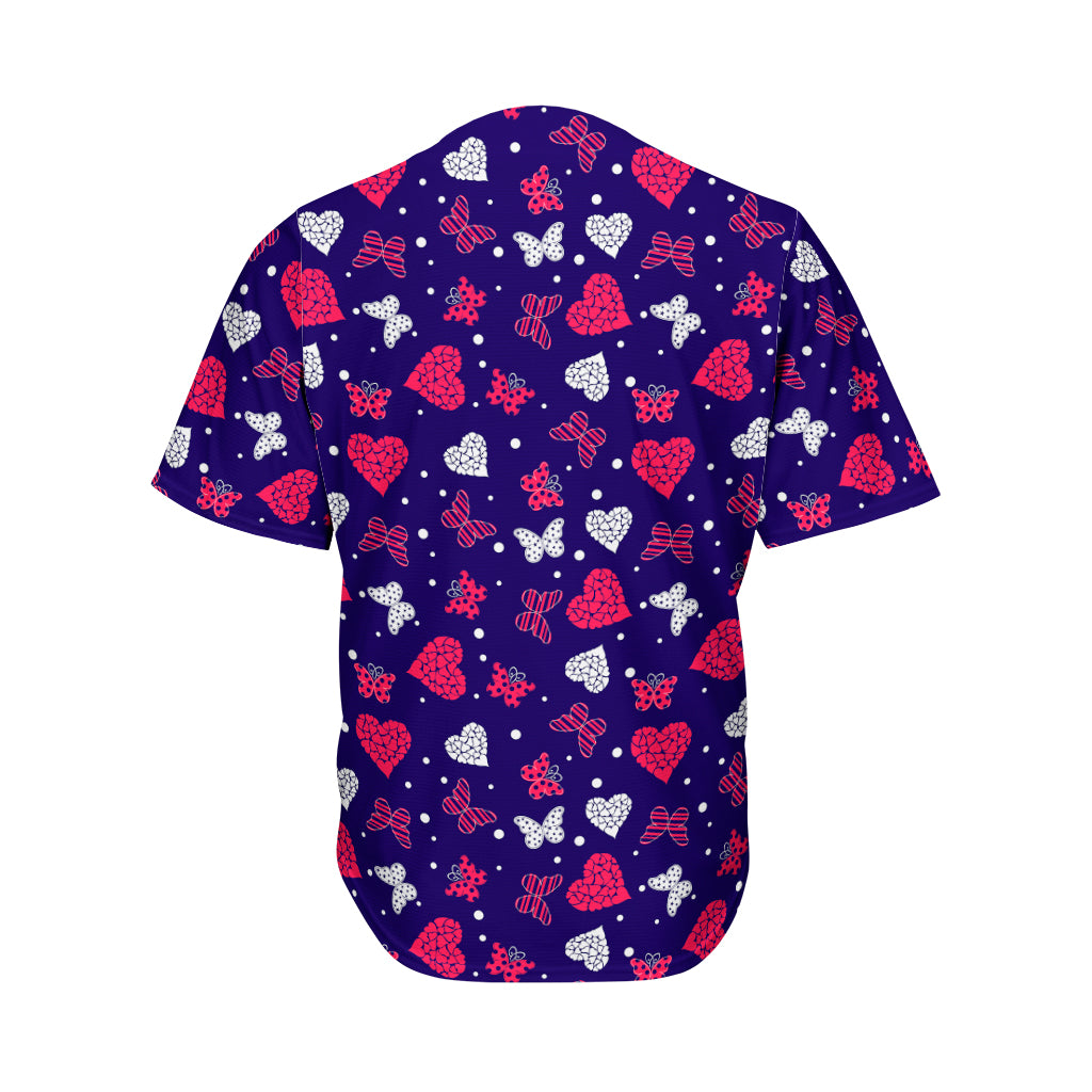 Girly Heart And Butterfly Pattern Print Men's Baseball Jersey
