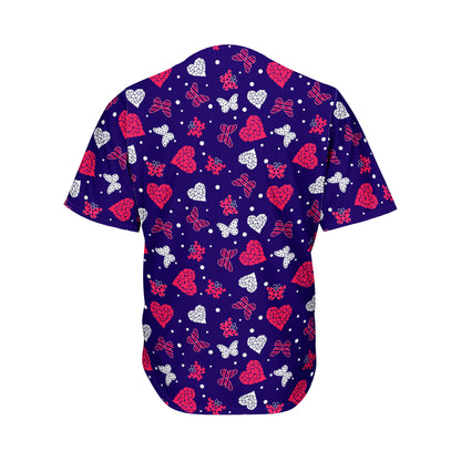 Girly Heart And Butterfly Pattern Print Men's Baseball Jersey
