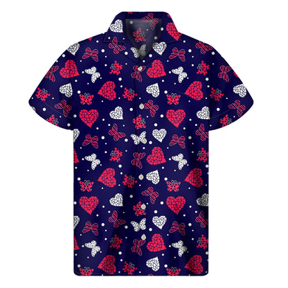 Girly Heart And Butterfly Pattern Print Men's Short Sleeve Shirt