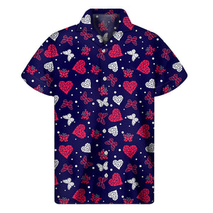 Girly Heart And Butterfly Pattern Print Men's Short Sleeve Shirt