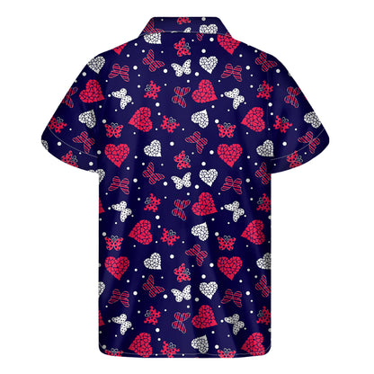 Girly Heart And Butterfly Pattern Print Men's Short Sleeve Shirt