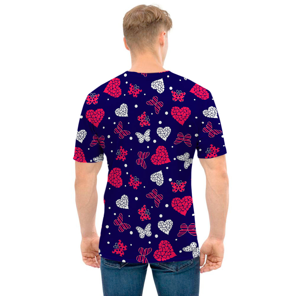 Girly Heart And Butterfly Pattern Print Men's T-Shirt