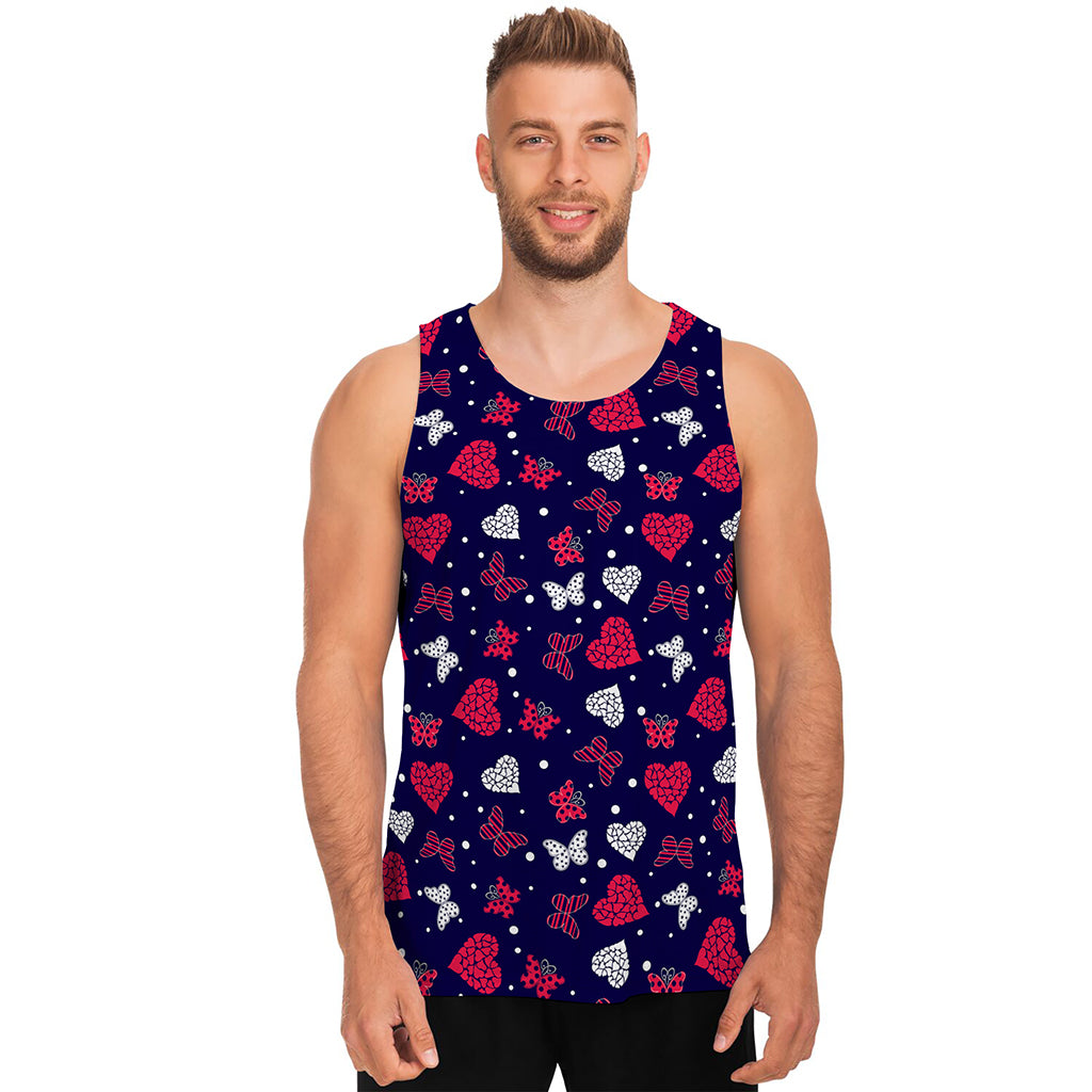 Girly Heart And Butterfly Pattern Print Men's Tank Top