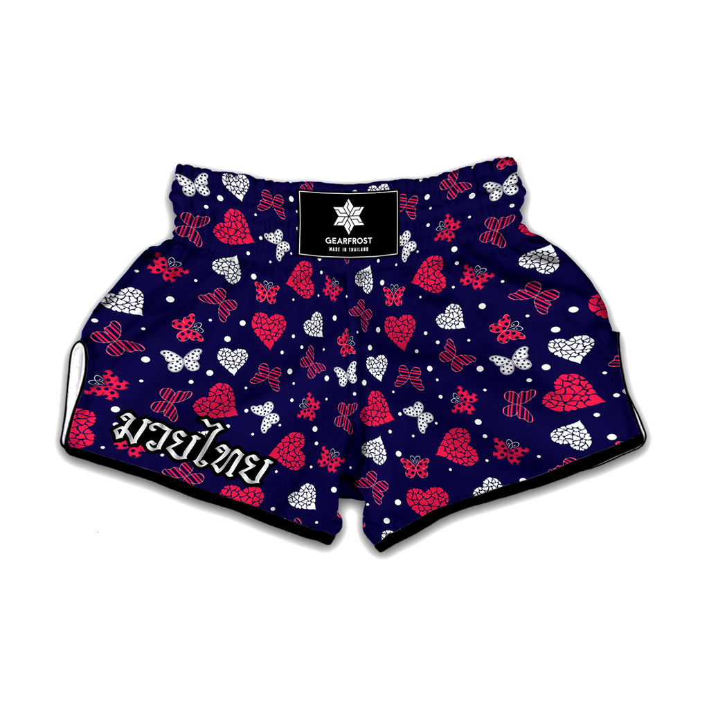 Girly Heart And Butterfly Pattern Print Muay Thai Boxing Shorts