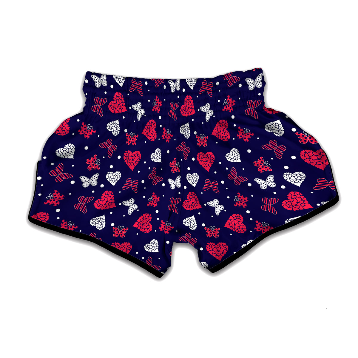 Girly Heart And Butterfly Pattern Print Muay Thai Boxing Shorts