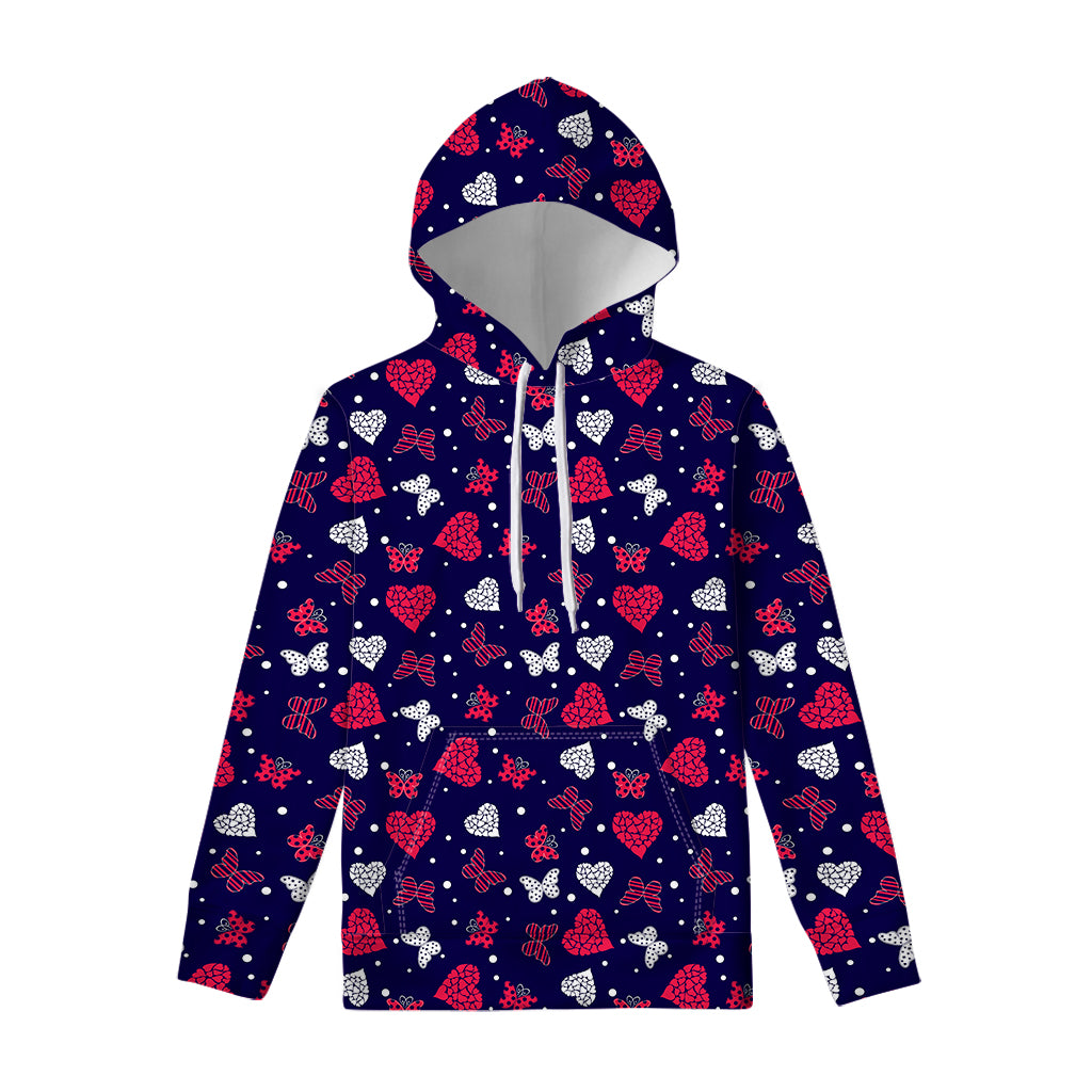 Girly Heart And Butterfly Pattern Print Pullover Hoodie