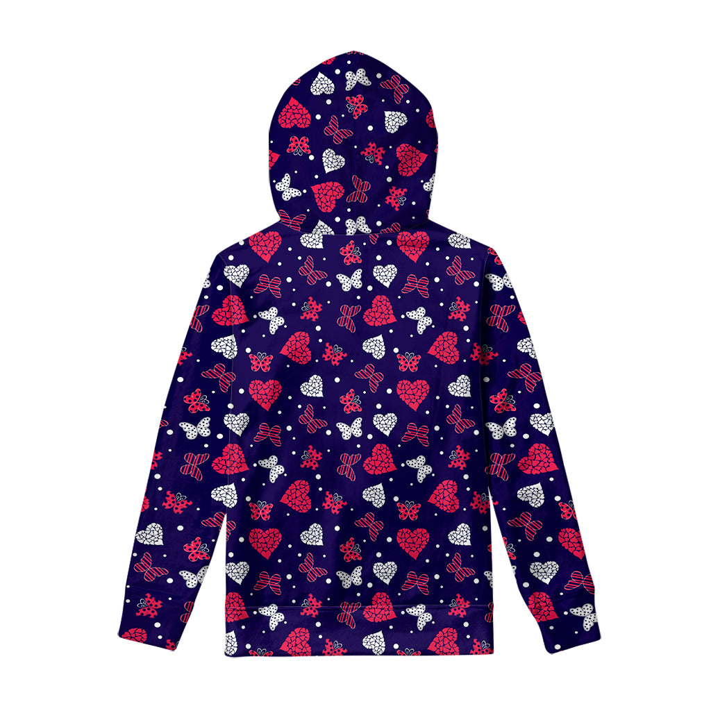 Girly Heart And Butterfly Pattern Print Pullover Hoodie