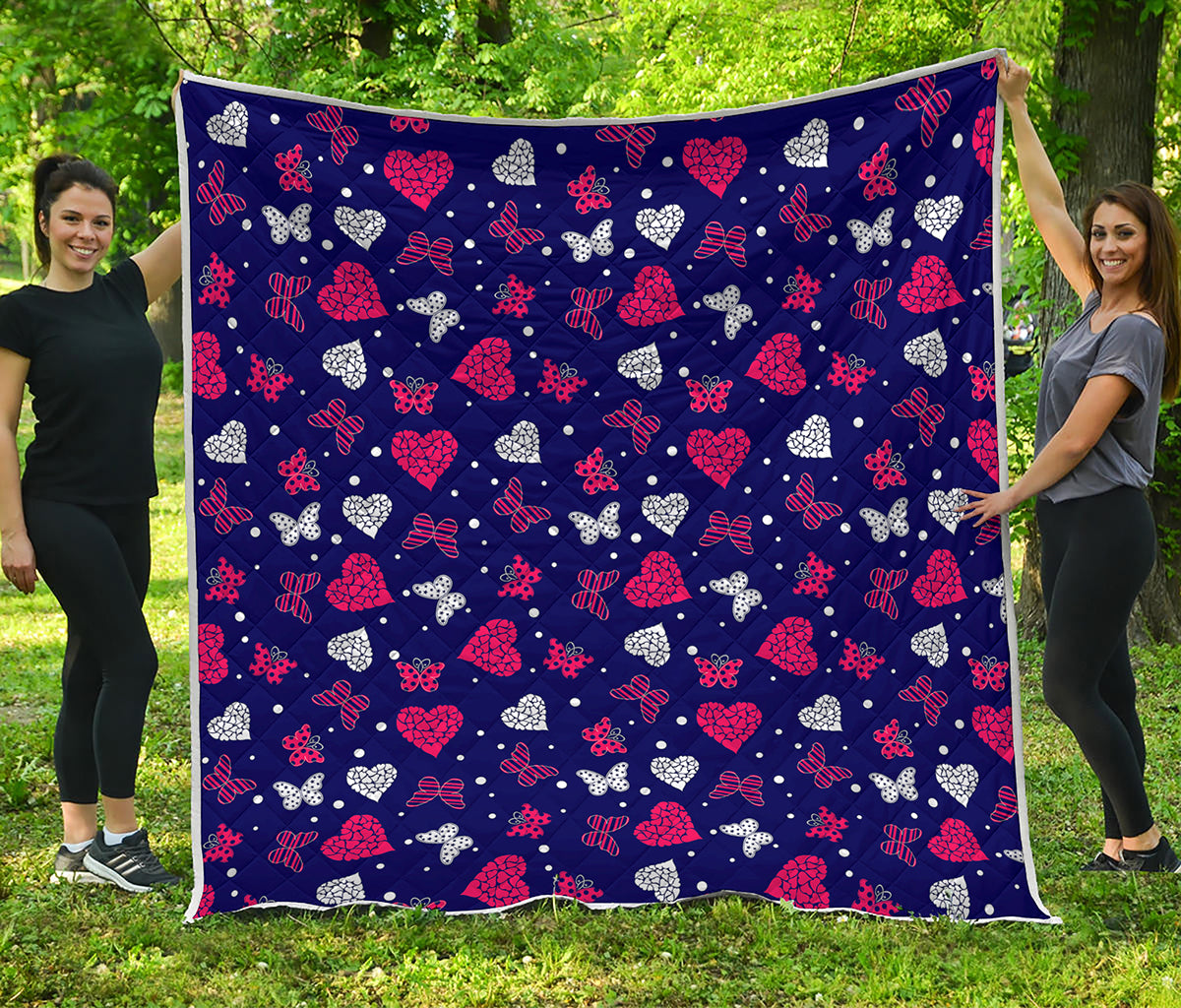 Girly Heart And Butterfly Pattern Print Quilt