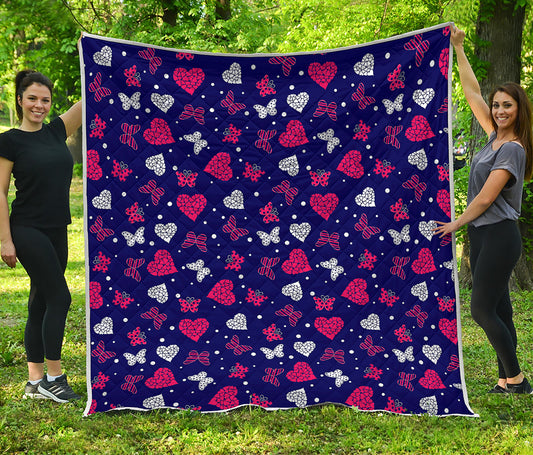 Girly Heart And Butterfly Pattern Print Quilt