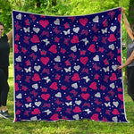 Girly Heart And Butterfly Pattern Print Quilt