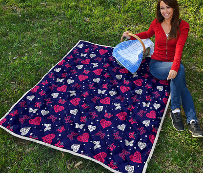 Girly Heart And Butterfly Pattern Print Quilt