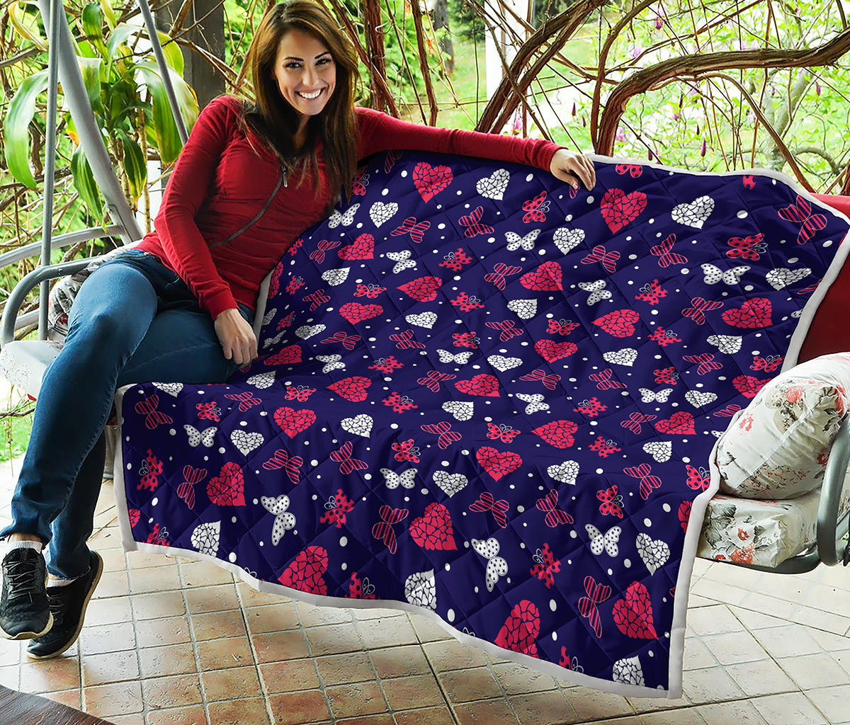 Girly Heart And Butterfly Pattern Print Quilt