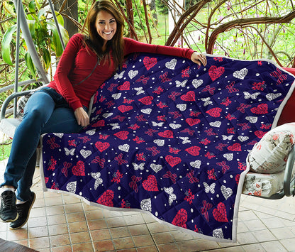 Girly Heart And Butterfly Pattern Print Quilt