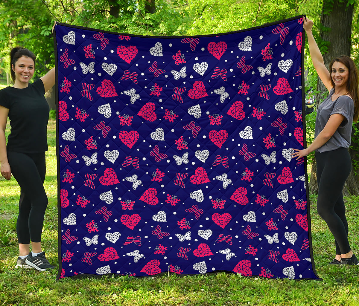 Girly Heart And Butterfly Pattern Print Quilt