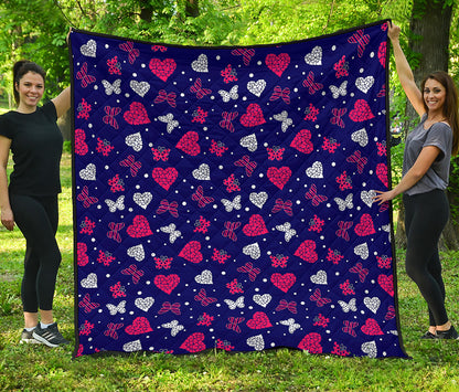 Girly Heart And Butterfly Pattern Print Quilt
