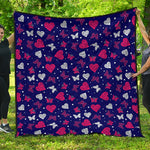 Girly Heart And Butterfly Pattern Print Quilt