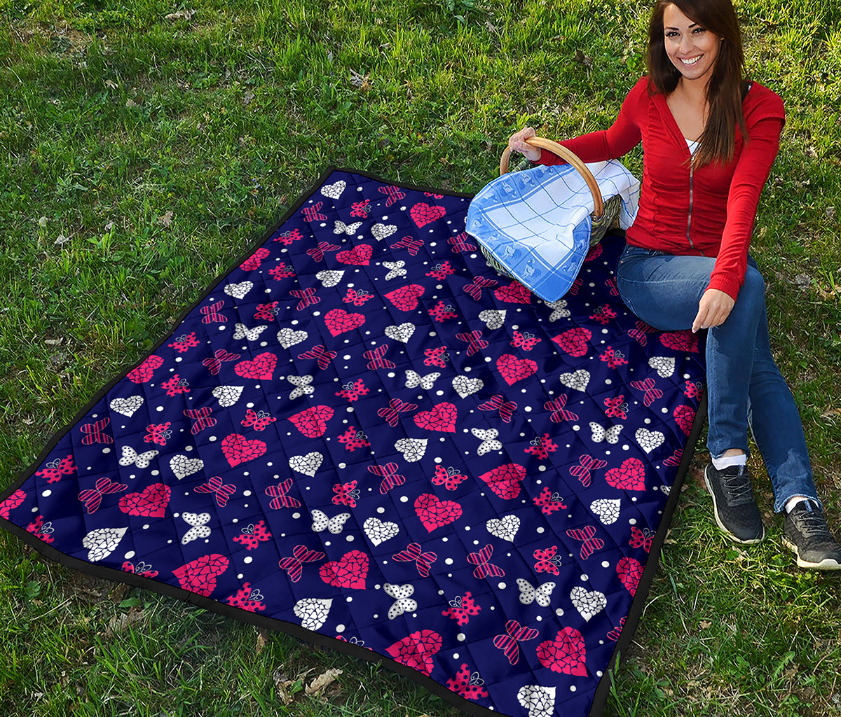 Girly Heart And Butterfly Pattern Print Quilt