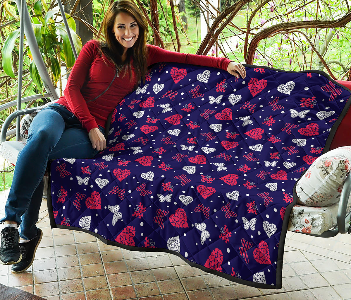 Girly Heart And Butterfly Pattern Print Quilt