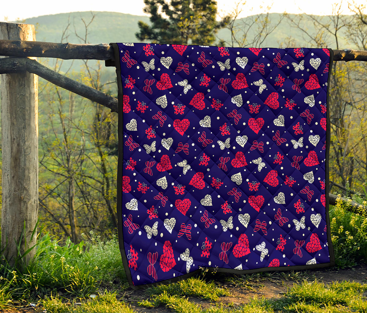 Girly Heart And Butterfly Pattern Print Quilt