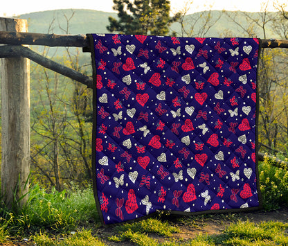 Girly Heart And Butterfly Pattern Print Quilt
