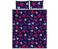Girly Heart And Butterfly Pattern Print Quilt Bed Set