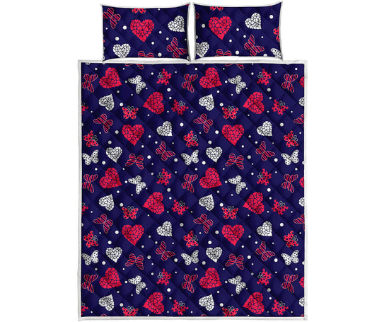 Girly Heart And Butterfly Pattern Print Quilt Bed Set