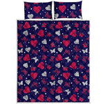 Girly Heart And Butterfly Pattern Print Quilt Bed Set