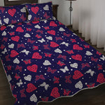 Girly Heart And Butterfly Pattern Print Quilt Bed Set
