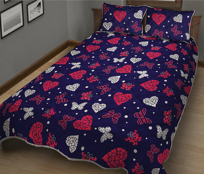 Girly Heart And Butterfly Pattern Print Quilt Bed Set