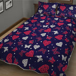 Girly Heart And Butterfly Pattern Print Quilt Bed Set