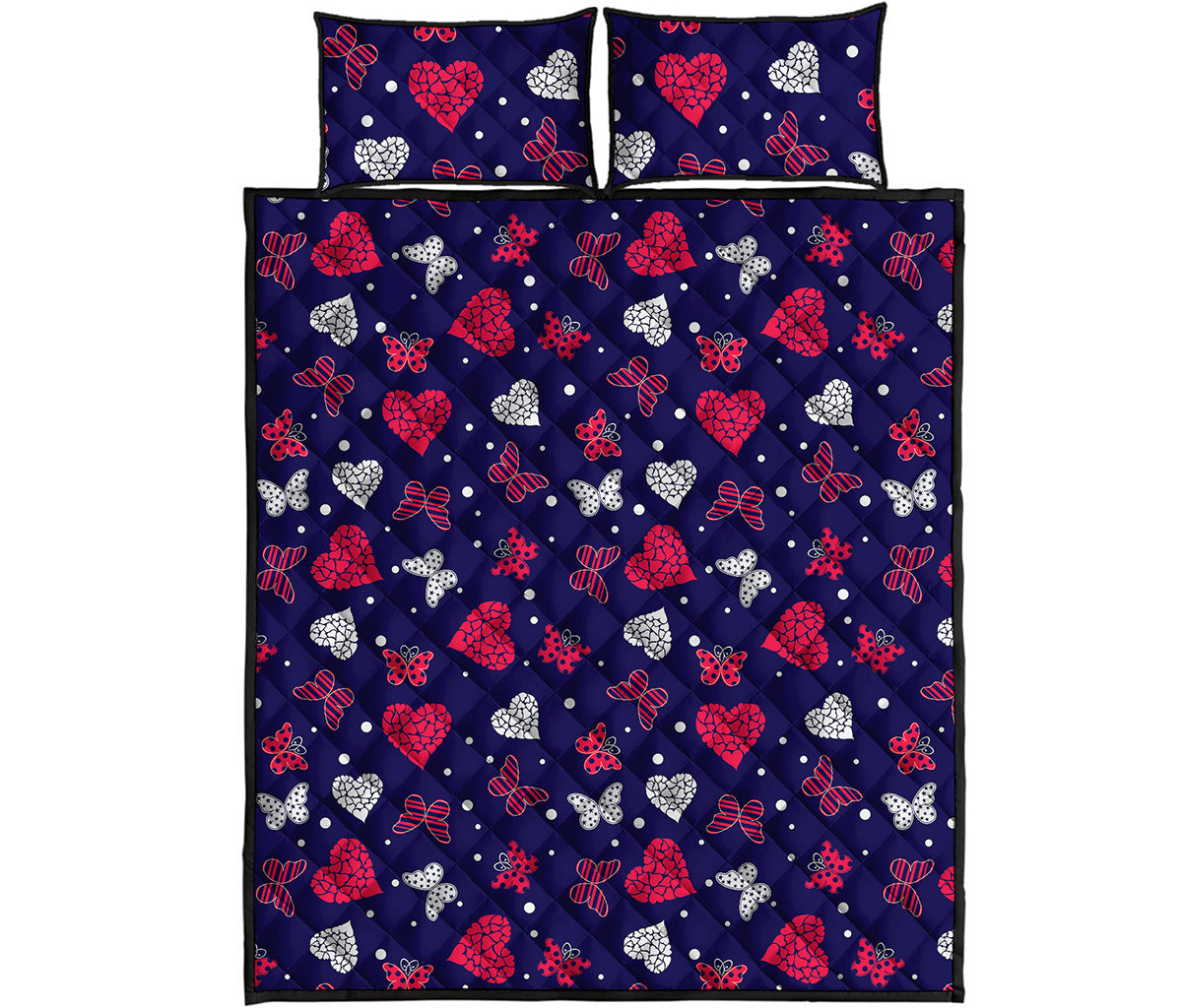 Girly Heart And Butterfly Pattern Print Quilt Bed Set