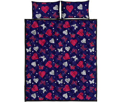 Girly Heart And Butterfly Pattern Print Quilt Bed Set